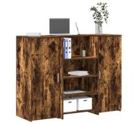 Professional Reception Desk 135x50x103.5cm Smoke Oak Finish, Multilayer Wood Office Counter with Storage Cabinet, Modern Front Desk for Hotel Lobby, Clinic, Salon, Durable & Easy to Assemble