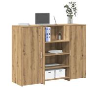 Professional Reception Desk 135x50x103.5cm with Storage Cabinet, Crafted Oak Finish Particle Board, Office Furniture for Hotel Lobby, Clinic, Salon, Durable & Space-Saving Design, Easy Assembly