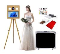 Professional Tripod DSLR Photo Booth Machine con Schermo Touch da 15,6'' con Stampante, Magic Mirror Photobooth per autoscatti con effetto venatura del legno e Foto box,Feste (with Printer)
