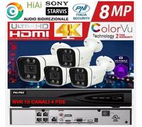PROFESSIONALE 8MPX 10 CANALI 4 POE AUDIO BIDIREZIONALE ONVIF HiAi CAVI 20 mt