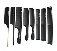 Professionale Bianco/Nero/Off Bianco Barber Carbonio Pettine Resistente al calore e Anti Statico Pettine Set 8-Piece/10-Piece Set Preferito (Black)
