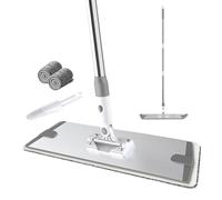 Professionale Mop in Microfibra,Mocio Lavapavimenti con 3 manico in acciaio inox,raschietto,2 panni in microfibra,per Legno Duro, Laminato, Legno, Ceramica (grigio,60cm)
