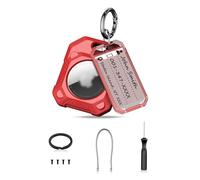 PROfezzion Airtag Custodia Protettiva con Anelli Portachiavi, Cavo ed Etichette, per Valigia Collare Animale Domestico Auto Chiavi Auto Elettriche Borse Bagagli, per Airtag Gps Tracker, (Rosso)