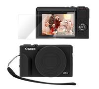 PROfezzion Custodia protettiva in silicone per Canon PowerShot G7X Mark III, con pellicola protettiva in vetro e cinturino da polso per fotocamera Canon PowerShot G7XM3, Nero, Per esterni