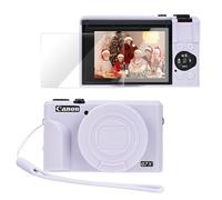 PROfezzion Custodia protettiva in silicone per Canon PowerShot G7X Mark III, con pellicola protettiva in vetro e cinturino da polso per fotocamera Canon PowerShot G7XM3, Viola, Per esterni