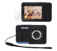 PROfezzion Custodia protettiva in silicone per Kodak PIXPRO FZ55, sottile, con pellicola proteggi schermo in vetro e cinturino da polso per fotocamera digitale Kodak FZ55, colore nero