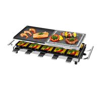 ProfiCook Grill raclette 2in1, raclette 10 persone, raclette con piano in pietra e piano cottura, antiaderente, impugnature isolate termicamente, termostato continuo,1700 Watt, acciaio inox,PC-RG 1144