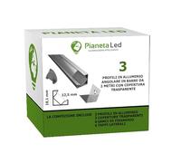 PROFILI IN ALLUMINIO 45° 6063 TL1919 IN BARRE DA 2 MT PER STRISCE A LED CON COVER OPACA O TRASPARENTE E TAPPI E GANCI DI MONTAGGIO INCLUSI (2 BARRE DA 2 MT, COVER TRASPARENTE)