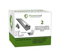 PROFILI IN ALLUMINIO 45° 6063 TL1919 IN BARRE DA 2 MT PER STRISCE A LED CON COVER OPACA O TRASPARENTE E TAPPI E GANCI DI MONTAGGIO INCLUSI (2 BARRE DA 2 MT, COVER OPACA)