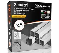 Profilo Alluminio Angolare per Strisce LED con copertura Professionale Milky Made in Italy MedusaFlex CUBO in Policarbonato - Pacco da 5 (10m) 2000 x 15.8 x 15.8mm - Cover standard opaca inclusa