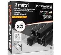 Profilo Alluminio Angolare per Strisce LED con copertura Professionale Nera Made in Italy MedusaFlex CUBO in Policarbonato - Pacco da 5 (10m) 2000 x 15.8 x 15.8mm - Cover standard opaca inclusa
