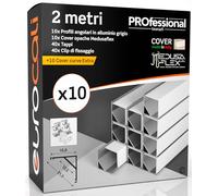 Profilo Alluminio Angolare per Strisce LED con copertura Professionale Opaca Made in Italy MedusaFlex CUBO in Policarbonato - Pacco da 10 (20m) 2000 x 15.8 x 15.8mm - Cover standard opaca inclusa