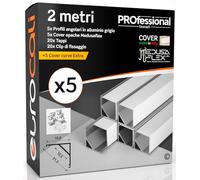 Profilo Alluminio Angolare per Strisce LED con copertura Professionale Opaca Made in Italy MedusaFlex CUBO in Policarbonato - Pacco da 5 (10m) 2000 x 15.8 x 15.8mm - Cover standard opaca inclusa