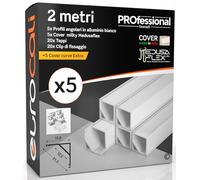 Profilo Alluminio Bianco Angolare per Strisce LED con copertura Professionale Milky Made in Italy MedusaFlex CUBO in Policarbonato - Pacco da 5 (10m) 2000x15.8x15.8mm - Cover standard opaca inclusa