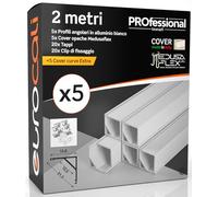 Profilo Alluminio Bianco Angolare per Strisce LED con copertura Professionale Opaca Made in Italy MedusaFlex CUBO in Policarbonato - Pacco da 5 (10m) 2000x15.8x15.8mm - Cover standard opaca inclusa