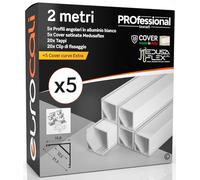 Profilo Alluminio Bianco Angolare per Strisce LED con copertura Professionale Satinata Made in Italy MedusaFlex CUBO in Policarbonato - Pacco da 5 (10m) 2000x15.8x15.8mm Cover standard opaca inclusa