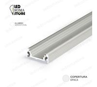 PROFILO ALLUMINIO LINEARE ANODIZZATO STONDATO 2M X STRISCIA LED OPACO+CLIP+TAPPI