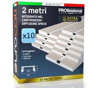 Profilo Alluminio per Strisce LED Integrato nel Cartongesso - spessore 12,5mm con Gomma di Protezione per Stuccatura Inclusa per una installazione Facile e Agevole - Pacco da 10 lastre da 2mt x 12cm