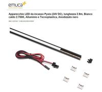 PROFILO DA 2,90 INCASSO NERO CON LED 8W/mt 2700K LUCE CALDA, STAFFE E TAPPI EMUC