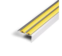 Profilo di naso da passeggio in alluminio Power Grip, anodizzato con doppio inserto in gomma antiscivolo, H 2 cm, 4,2 cm di larghezza (giallo - adesivo, 90 cm di lunghezza)