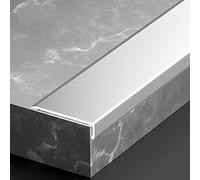 Profilo di Transizione Pavimento, Soglia di Dislivello a Forma di L In Alluminio Effetto Legno, Autoadesivo e Impermeabile Paraspigoli per Piastrelle e Gradini, Facile(Matte silver,25.5mmx10mmx0.9m)