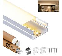 Profilo GEEKLUX in alluminio LED 2m, profilo U in alluminio, profilo per cartongesso LED per strisce LED/lista/profilo LED, con copertura bianco latte - terminali e clip di montaggio (15 x 2m_(30m