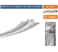 PROFILO IN ALLUMINIO FLESSIBILE E CURVABILE AD INCASSO 1,5M PER STRIP MAX 12.6MM