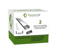 PROFILO IN ALLUMINIO LP1030 IN BARRE DA 2 METRI PER DOPPIA STRISCIA A LED CON COVER OPACA O TRASPARENTE TAPPI E GANCI DI MONTAGGIO INCLUSI (2 BARRE DA 2 MT (4MT), COVER OPACA)