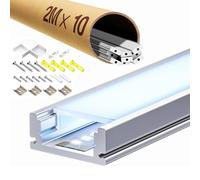 Profilo LED di alta qualità, 2 m (10 pezzi), guida LED in alluminio anodizzato, adatto per strisce da 12 mm, con diffusore opale per una luce uniforme, ideale per l'illuminazione professionale