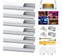 Profilo LED in Alluminio - 6 × 1 m, Forma a U per Strisce e Angolare, Copertura Bianca Latte, Tappi Terminali e Clip di Montaggio per Canale
