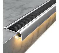 Profilo per Bordi Scale Antiscivolo con Canale LED, 60 mm x 25 mm Profilo Angolare Protezione per Bordi di Scale in Alluminio(Zwart,100cm/39in)