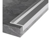 Profilo per bordi scale in alluminio 90/134 cm, autoadesivo, a forma di L, antiscivolo, Profilo angolare per gradini interni ed esterni(Argento,2x0.4x134cm)