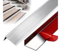 Profilo Per Bordi Scale In Alluminio Autoadesivo Per Interni Ed Esterni | 80/100/130/150cm Profilo per Gradini Paraspigolo Profilo Angolare Antiscivolo a Forma di L(Silver,2x4x120cm)
