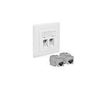 ProfiPatch Keystone - Presa di rete LAN, Cat6A, 500 MHz, da incasso, 2 porte RJ45, connettore POE CAT7, CAT6A, CAT6, CAT5, schermato bianco