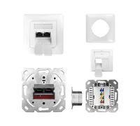 ProfiPatch - Presa di rete LAN, Cat6A, 500 MHz, a incasso, 2 porte RJ45, collegamento superiore/inferiore, POE CAT7, CAT6A, CAT6, CAT5, schermato bianco