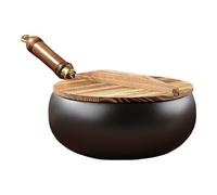 Profonda - Pentola per zuppa antiaderente da 24 cm, riutilizzabile sicura con coperchio, in ferro con manico in legno, per bollire, cuocere a vapore, dorare, per cucina, sala da pranzo, cocci