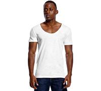 Profondo scollo a V T Shirt per gli uomini Low Cut Scoop Tee invisibile Vee Top Cotone Manica Corta Collo Largo bianco L