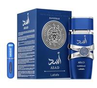 Profumo Asad Zanzibar Originale 100 ml, Eau da Parfum Importato da Dubai Fragranza Fresca e Tropicale Lunga Durata, Ideale Uso quotidiano e Notturno, Include Atomizzatore Ricaricabile 5 ML (Asad