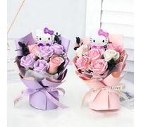 profumo di rose artificiali Hello Kitty che tiene un fiore, decorazione per casa e matrimonio, ornamento da scrivania carino, regalo romantico per la fidanzata, la mamma, San Valentino, feste KTM - Vi
