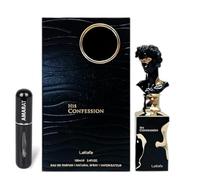 Profumo His Confession Original 100 ml, profumo arabo per uomo di lunga durata, Eau Da Parfum, include atomizzatore da 5 ml, note di vaniglia, ambra, patchouli e fave di tonka (His Confession)