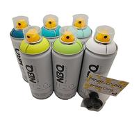 PROGAL COLORS NBQ Pro - Set di 6 flaconi spray spray clear water, confezione da 6 flaconi (H2O 6 x 400 ml + 3 diffusori), vernice spray a base d'acqua - basso odore - GRAFFITI MURALISME