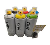 PROGAL COLORS NBQ Pro - Set di 6 flaconi spray spray originale BASIC H2O 6 x 400 ml + 3 diffusori, vernice spray a base d'acqua - basso odore - GRAFFITI MURALISME