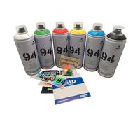 PROGAL COLORS Set Montana 9 4 bombolette spray Montana Streetart Matt Graffiti 6 x 400 ml set contiene un regalo di adesivi + 3 diffusori di ricambio