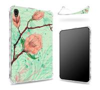 Progettata per iPad Mini 6 8,3 pollici 2021 Mini 6a generazione, retro trasparente con fiori artistici disegnati a mano, sottile e morbido TPU protezione angolare antiurto copertura paraurti