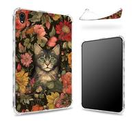 Progettata per iPad Mini 6 8,3 pollici 2021 Mini 6a generazione, retro trasparente con fiori giardino gatto, sottile e morbido TPU protezione angolare antiurto copertura paraurti