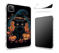 Progettata per iPad Pro 12,9" 6a generazione 2022/5a generazione 2021/4a generazione 2020, retro trasparente con gatto nero Halloween, sottile e morbido TPU protezione angolare antiurto copertura
