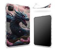 Progettata per iPad Pro 12,9" 6a generazione 2022/5a generazione 2021/4a generazione 2020, retro trasparente con drago rosa Sakura, sottile e morbido TPU protezione angolare antiurto
