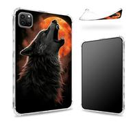 Progettata per iPad Pro 12,9" 6a generazione 2022/5a generazione 2021/4a generazione 2020, retro trasparente con luna piena rossa lupo, sottile e morbido TPU protezione antiurto antiurto