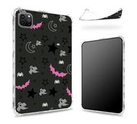 Progettata per iPad Pro 12,9" 6a generazione 2022/5a generazione 2021/4a generazione 2020, retro trasparente con teschio gotico luna stelle pipistrello, sottile e morbido TPU protezione angolare