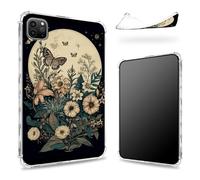 Progettata per iPad Pro 12,9 pollici 6a generazione 2022/5a generazione 2021/4a generazione 2020, retro trasparente con farfalle fiori luna piena, sottile e morbido TPU protezione angolare antiurto